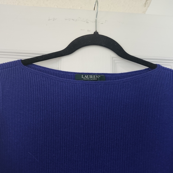 Ralph Lauren Sz L Blue Purple Fitted Bell Sleeve Ribbed Knit Pullover Flare Cuff - Picture 11 of 14
